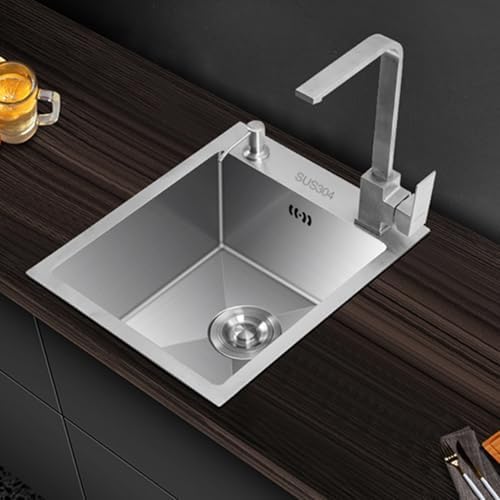 Handmade Stainless Steel Kitchen Sink 38x30cm with Nano Silver Bar, Durable Vegetable Washbasin & Square Tap, Easy to Clean, Modern Design for Home & Restaurant Use
