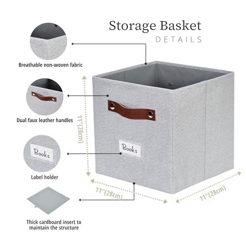 Image of DECOMOMO Storage Bins | Cube Storage Bin with Label Holders, Fabric Storage Cubes for Organizing Shelves Closet Toy Clothes (11 inch / 6pcs, Light Texture Grey)