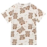 ALAZA Kids Rash Guard Boys Toddler Swim Shirts Short Sleeve Cute Bear Striped UPF 50+ 3T