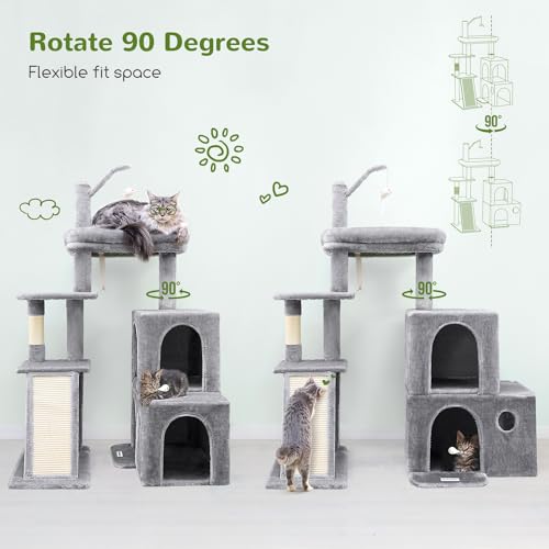 Image of Globlazer Cat Tower for Indoor Adult Cats, 50-inch Heavy Duty Cat Tree House for Big Cats with Extra-Large Padded Platform, Sisal Scratching Board, 2 Large Condos, F50, Light Grey