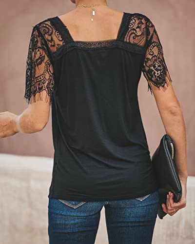 VNK Women's Lace Short Sleeve Shirts Casual V Neck Summer Tops Loose Fit Fashion Tshirts Blouses - Image 6
