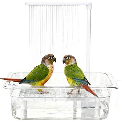 Bird Bath Tub with USB Pump, Automatic Bird Shower with Transparent Acrylic Basin, Transparent Acrylic Basin & Mesh Perch for Parakeets, Cockatiels, Conures, Budgies
