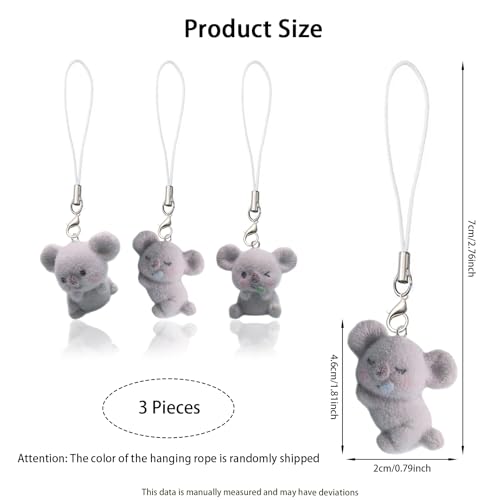 Image of 3 Pieces Phone Charm, Cute Fluffy Koala, Kawaii Charms for Phone Case, Bag Charms for Handbags, Phone Accessories for Girls Keychain, Good Luck Lanyard for Women