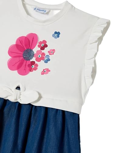 Robe d'été en coton et denim léger ornée d'une fleur décorative - 4