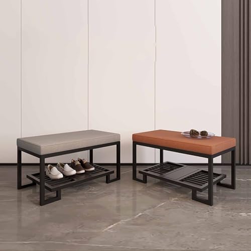Banc d'entrée en métal noir et coussin cuir PU élégant - 7