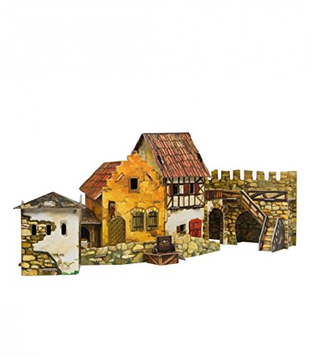 UMBUM 3D Puzzle - Town Square. Market - Medieval Town - 8" x 11 3/4" x 8" 56 pcs - Clever Paper (375)