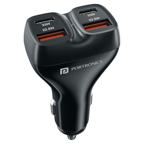 Portronics Car Power Quard 111W Car Charger, 4 Ports Fast Car Cha...