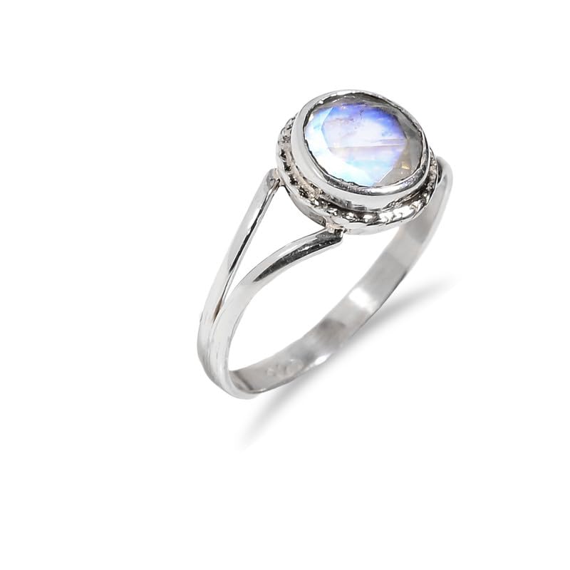 Bague pierre de lune ronde en argent, cadeau de fiançailles BR36-P