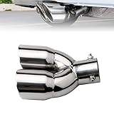 idain 2.5 inch Inlet Dual Exhaust Tip Stainless Steel Polished Muffler Tail Universal Bolt-On Double Outlet Tail Pipe (Silver,Curved)