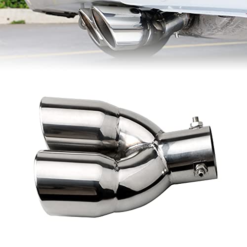idain 2.5 inch Inlet Dual Exhaust Tip Stainless Steel Polished Muffler Tail Universal Bolt-On Double Outlet Tail Pipe (Silver,Curved)