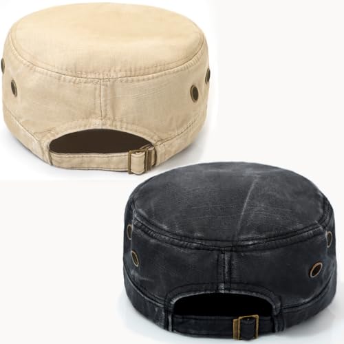 Image of Cadet Army Hat 2 Pieces Flat Top Cap Unisex Military Hat for Women Men