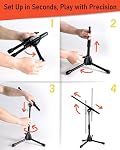 Stage Rocker Trépied pliable à faible profil Mic Boom Stand - Hauteur Prolongant de 9,6'' à 16,9'', avec bras télescoping réglable jusqu'à 9'' , léger/convenant, noir, alimenté par Hamilton(SR610121B)
