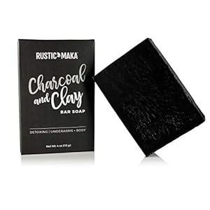 Rustic Maka Activated Charcoal + Clay Natural Soap Bar, DETOX + CLEANSE, for Acne, Problem Skin, Excess Oil Control, Face, Body and Underarm Detox, Oily to Normal Skin