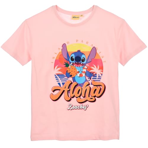 Disney Stitch Mädchen T-Shirt Lilo&Stitch Baumwolle Kinder Shirt Größe 116 bis 164 6 bis 14 Jahre (DE/NL/SE/PL Numerisch 164 Regular Pfirsich)