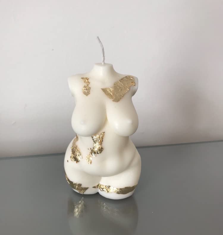 Round Curvy Gold Leaf Female Chubby Curvaceous Voluptuous Body Candle Woman Torso Sculpture fragranced Soy Wax Candle (Lime Basil Mandarin)