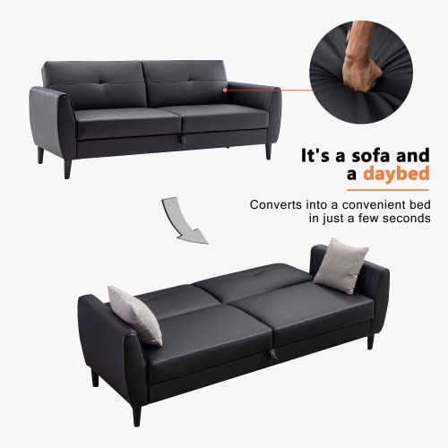 Merax Modern Futon Sofa Storge, Pu Leather Convertible Sleeper Loveseat Living Roon Couch Bed For Small Space 81.5" W, Black Love Seats #TOP3