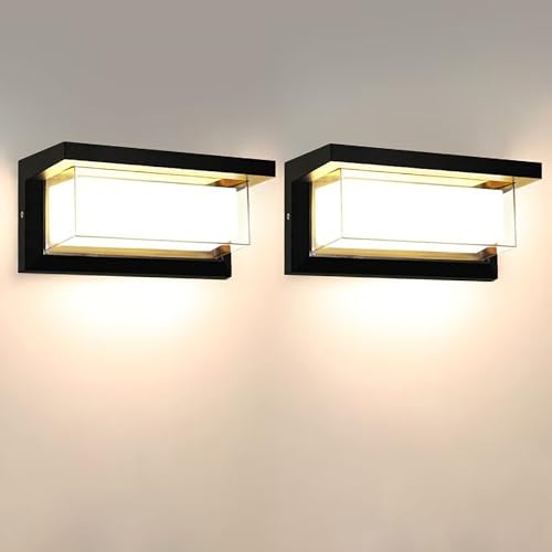 Juyace 6 Pack Outdoor Wall Lights, 18W 1800LM Modern Black Exterior Sconces, IP65 Waterproof 3000K Warm White Wall Mount Fixtures for Front Door, Garage, Porch, Patio, Entryway, House