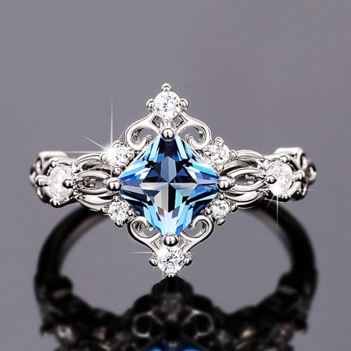 925 Sterling Silver Plated Promise Rings for Her Princess Cut Cubic Zirconia CZ Engagement Rings for Women3