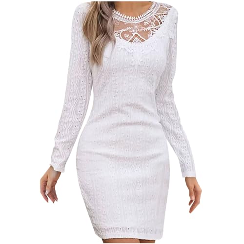 Amazon.com: Long Sleeve Dress for Women Knee Length Bodycon Lace Panel  Wrapped Hip Soft Dress Evening Cocktail Bridesmaid Dress White : Clothing,  Shoes & Jewelry
