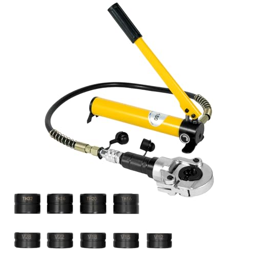 MINRS Pince à Sertir Hydraulique 6T Profil V/TH avec Tête Rotative à 360° - Presse Radiale pour Tube en Cuivre - Forme en V 12-28 mm, TH 16-32 mm