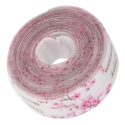 Homoyoyo Cinta Selladora Autoadhesiva para Baño 1,5 X 3,2 M, Tira de Pvc Transparente Diseño Floral Rosa para Juntas de Ducha, Lavabo E Inodoro, Sellador Pelable y Masilla Adhesiva