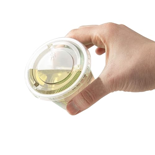 Image of TashiBox Plastic Portion Cups with Lids [5.5 oz-100 Sets] Souffle Cups, Jello Shot Cups, Condiment Sauce Containers For Sampling, Sauce, Snack or Dressing