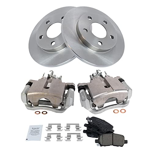 Image of TRQ Rear Brake Pad and Rotor Set Ceramic Solid Rotors Calipers Compatible with 2004 Pontiac Grand Prix
