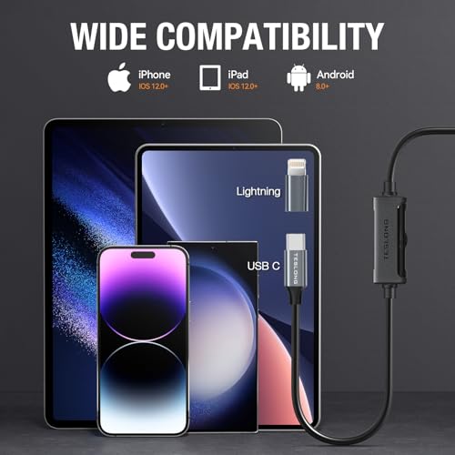 USB C Endoscope Camera with Light for iPhone, Teslong 1080P HD Dual Lens Snake Borescope Inspection Cam with 8+1 LED Lights, 16.5FT Flexible Waterproof Probe Cable, Fiber Optic Scope for iOS Android - Thumbnail 3
