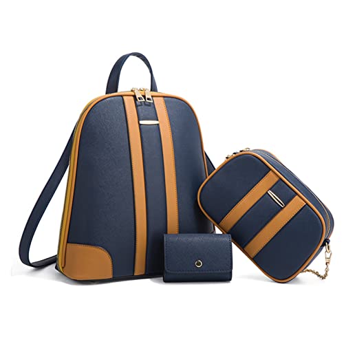 Myfriday 3 Piece Leather Backpack Set For Women, Small Travel Daypacks Vintage Rucksack Purse And Handbag #TOP9