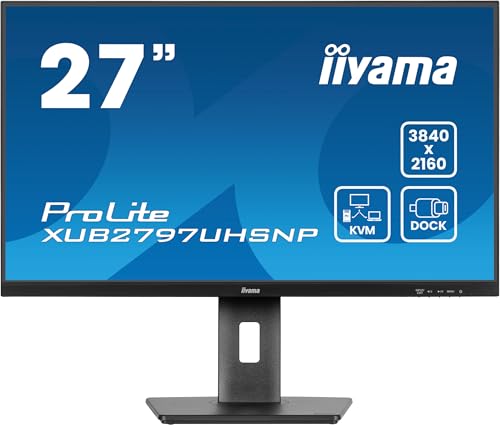 Ecran iiyama Prolite XUB2797UHNP-B1, IPS, 3840x2160, 4ms, 350cd, HDMI/DP/USB-C, 4xUSB HUB (3x3.2, 1xC), USB-C Dock, Haut-parleurs,réglable en Hauteur, Commutateur KVM, Garantie 5 Ans sur site