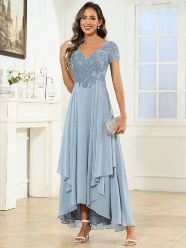 TORYEMY Tea Length Mother of The Bride Dresses for Women Lace Chiffon Formal Evening Dress with Sleeves4