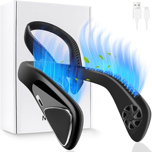 Ventilador de Cuello Portátil Silencioso Bateria Recargable, Ventilador Portatil USB Potente 3 Velocidades 180° Ajustable, Mini Ventilador Cara Sin Aspas Pequeño para Hogar Oficina Camping Viajar