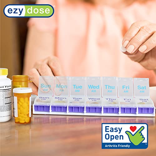 Image of Ezy Dose Weekly (7-Day) Pill Case, Medicine Planner, Vitamin Organizer Box, 3X-Large Push Button Compartments, 4 Times a Day, Clear Lids, BPA Free