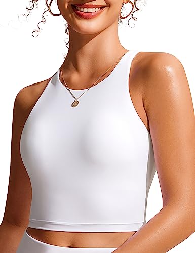 Image of CRZ YOGA Racerback Crop Bikini Tops | Built-in Pads, A-D Cup, High Neck, Swim, Bathing Suit Tank for Women
