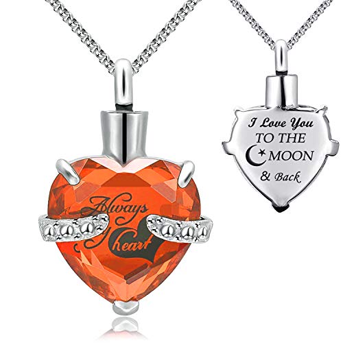 YOUFENG Jewellery Urn Necklace for Ashes Always in My Heart I Love You to The Moon and Back Birthstone Cremation Keepsake Pendant Necklaces
