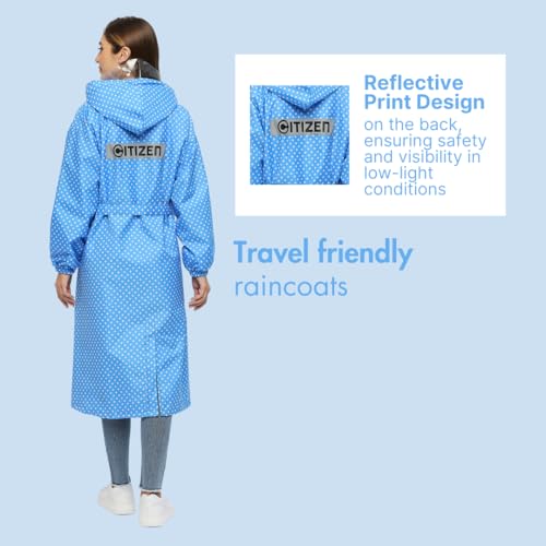 Image of Citizen Polyester Reversible Casual Style Raincoat For Women With Inbuilt Hood,Waist Belt & Matching Carry Pouch|Stylish Polka Dot Design|Durable & Lightweight Rainsuit With High Tearing Strength