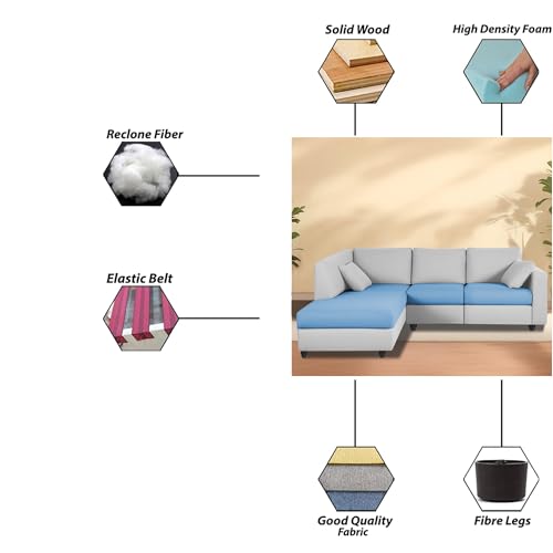 Image of Florian LHS 4 Seater L Shape Sofa Set for Living Room (Turquise Grey Fabric) Premium Fabric Sofa