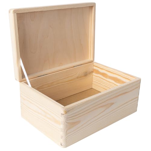 Creative Deco Holzkiste mit Deckel | 30 x 20 x 14 cm (+/-1cm) | Weihnachten Erinnerungsbox Baby Groß Holzbox mit Deckel Unlackiert Kasten Silberscharniere | Für Dokumente, Wertsachen, Spielzeuge | ROH