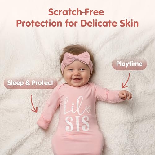 Image of Little Baby Sister Newborn Girl Outfit, Cute Knotted Gown 0-3 Month Soft Infant Going Home Sleepers