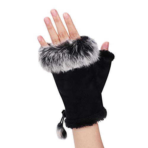 IBLUELOVER Handschuhe Fingerlos Damen Fausthandschuh Simuliertes Pelz Winterhandschuhe Suedette Einfarig Fäustlinge Handgelenk Handwärmer Touchscreen Smartphone Gloves Halbe...