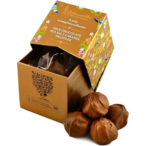 Holdsworth Chocolates Gift Box Sea Salted Caramel Truffles 55g - Chocolate Gift Box with Sea Salted Chocolate Truffle Caramels - Birthday Christmas Mothers Day Gifts for Her & Him.