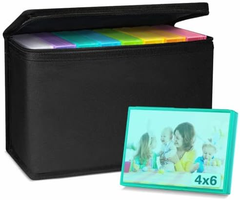 DEPAD 4 x 6 Photo Storage Boxes Extra Large Capacity, 8 Inner Photo Cases Hold 800 Pictures with Lightproof Zipper Bag, Seed Organizer Containers for Scrapbooking with Handle (Rainbow)