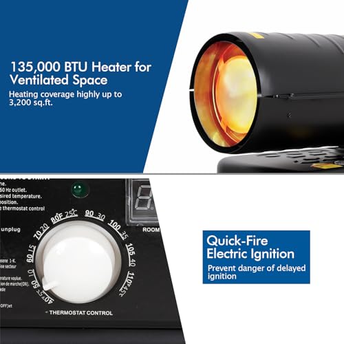 Hykolity 135,000 BTU Forced Air Kerosene Heater, Portable Torpedo Space Heater with Movable