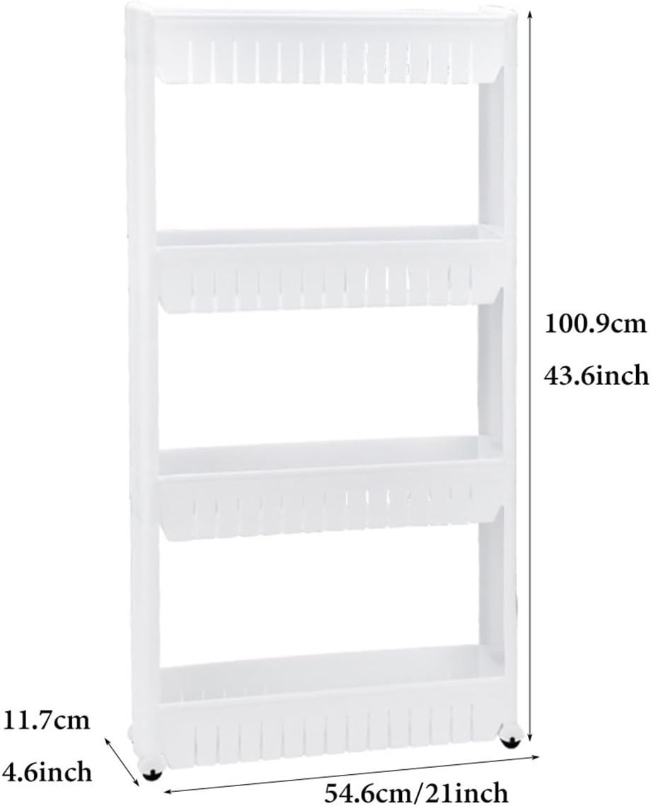 Kitchen Storage Trolley Utility Rolling Cart On Wheels Space-Saving Mobile Shelving Organizer Pantry Shelf Slim Unit Narrow Vegetable Fruit Organiser Rack(Khaki,4 Tier)
