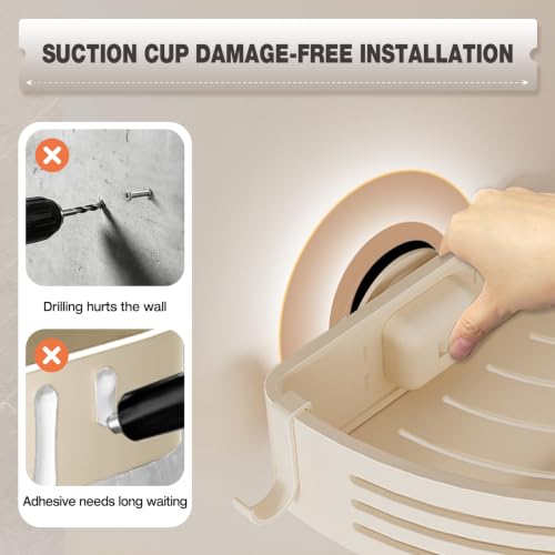 Image of Conworld Corner Shower Caddy Suction Cups, Corner Shower Shelf, Shower Organizer Suction for Bathrooms Storage with Hooks, No-Drilling Removable (Aluminum, 2-Pack, Cream)