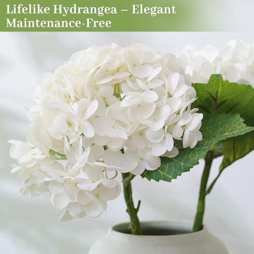 YOFSZJ 4PCS 22 Inch Real Touch Artificial Hydrangea,Faux White Hydrangea Flowers with Stems,Realistic Feel Hydrangea for Vase,Wedding Decor,Room Table Decoration (White)