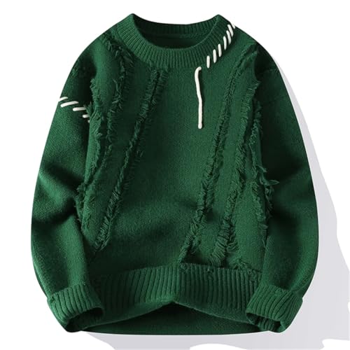 Men Patchwork Knit Sweater Long Sleeve Thick Warm Crew Neck Pullover Casual Jumper4