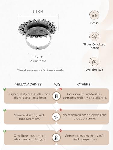 Image of Yellow Chimes Rings for Women and Girls | Traditional Silver Oxidised Ring Set | Big Charm Floral Oxidised Rings for Girls | Floral Shaped Combo for Women | Accessories Jewellery for Women | Birthday Gift for Girls and Women Anniversary Gift for Wife