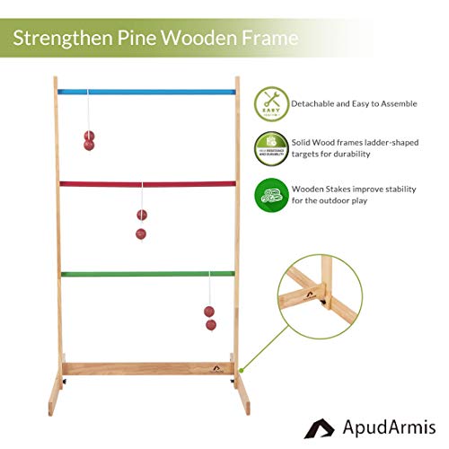 ApudArmis Ladder Toss Game Set, 40x28In Pine Wooden Golf Ladder Lawn Game with 6 Bolos Balls and Carrying Case - Outdoor Backyard Game for Kids Adults Family - Thumbnail 2