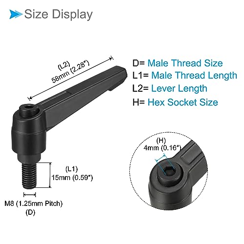 Image of Clamping Lever Handles, M8 x 15mm Male Thread, Adjustable Quick Release Locking Rotating Bolt Knobs Black - (Applications: for Lathe Machinery), 3-Pieces